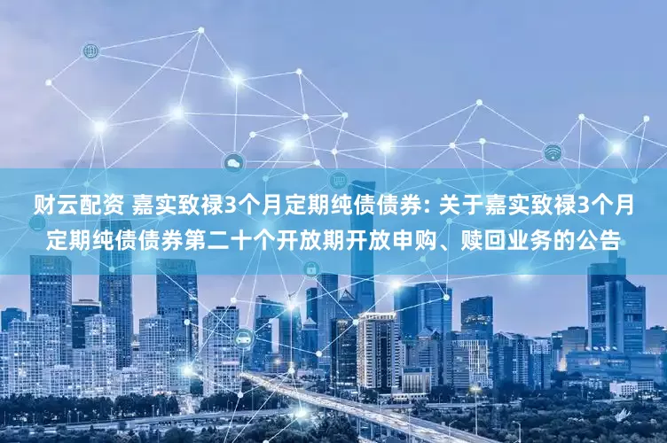财云配资 嘉实致禄3个月定期纯债债券: 关于嘉实致禄3个月定期纯债债券第二十个开放期开放申购、赎回业务的公告
